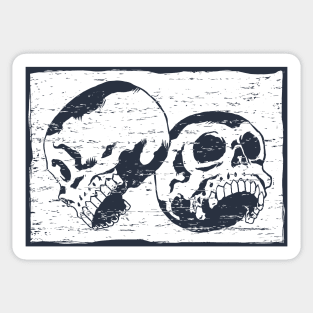 Twin Skulls Retro Black Distressed Lineart Sticker